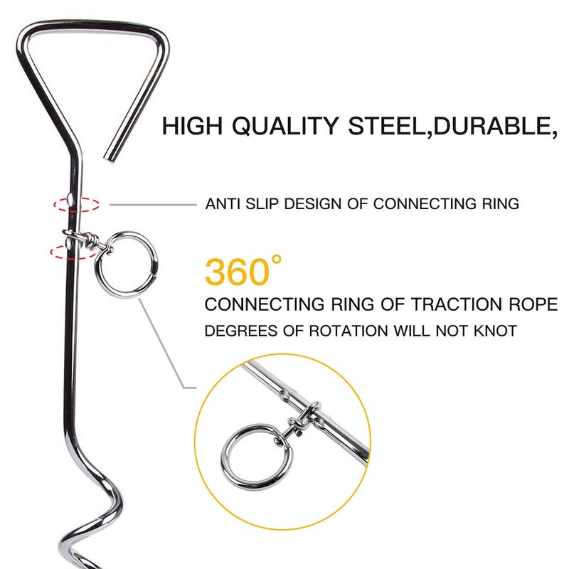 CLKHOWL Dog Stake Tie Out Cable - 16/30" Anti Rust Reflective Stake for Medium Large Dogs Up to 125 lbs, Dog Cable Runner and Metal Hooks for Yard, Camping, or Outdoors (Blue, 16FT) - Image 2